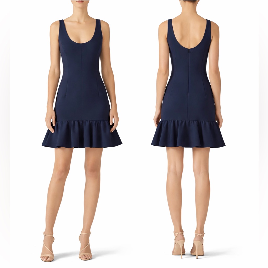 Milly Geneva Mini Dress Navy Blue Ruffle Hem Fit Flare Nwt Size 2 Msrp $435